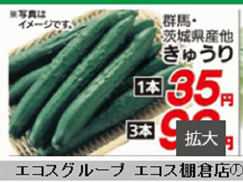 他県産はあっても福島産キュウリが無い福島県棚倉町のスーパーのチラシ